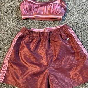 Diesel Pink Maroon Athletic Crop Top and Shorts Set